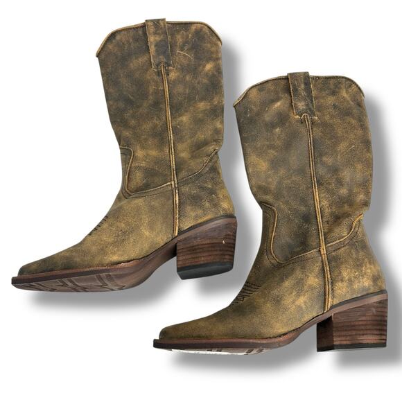 Steve Madden Cowboy Boots Size 5 Distressed Brown Albany Western Boot Leather - Picture 3 of 12